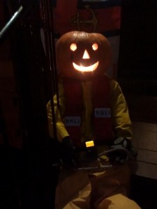 Rick O'Treat (crew no 13 at Teddington RNLI) practises his bowlines as he waits for a Halloween shout