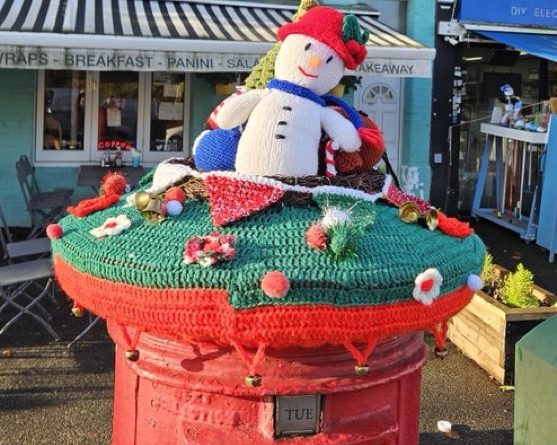 TEDDINGTON POST BOXES DECORATED WITH XMAS TOPPERS