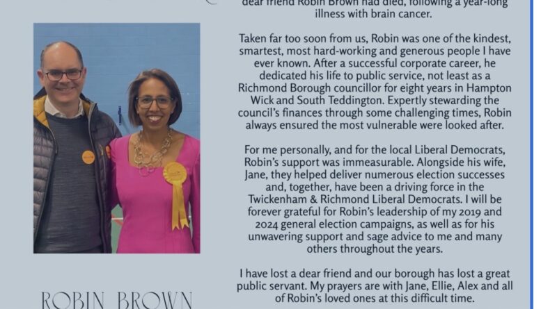 MP PAYS TRIBUTE TO LOCAL COUNCILLOR ROBIN BROWN