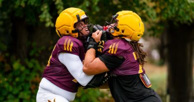 ARIZONA STATE COLLEGE FOOTBALLERS IN ACTION AT THE LENSBURY (Photo Special, courtesy of ASU)