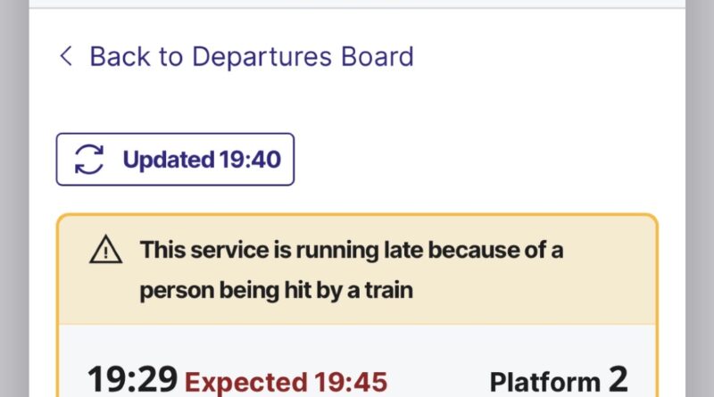 UPDATE: PERSON HIT BY TRAIN NEAR TWICKENHAM