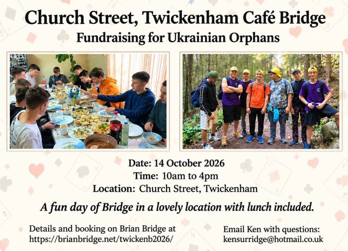 Church Street Cafe Bridge to raise money for Ukrainian orphans