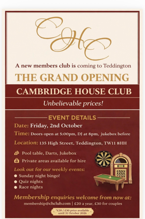 GRAND OPENING OF NEW PRIVATE MEMBERS CLUB TOMORROW NIGHT (FRI)